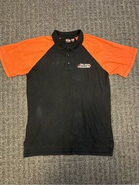 Harley Davidson Polo Shirt Mens Sz Large Black Orange Tampa FL Short Sleeve